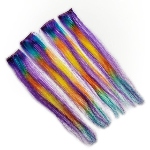 16 inch Remy Human Hair Extensions Pastel Colored Rainbow Prism Highlights - Picture 2 of 2